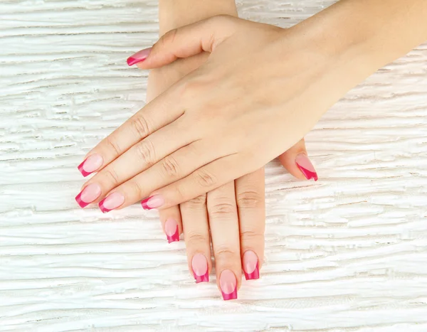 Closeup of hands of young woman with elegance manicure — Stock Photo, Image