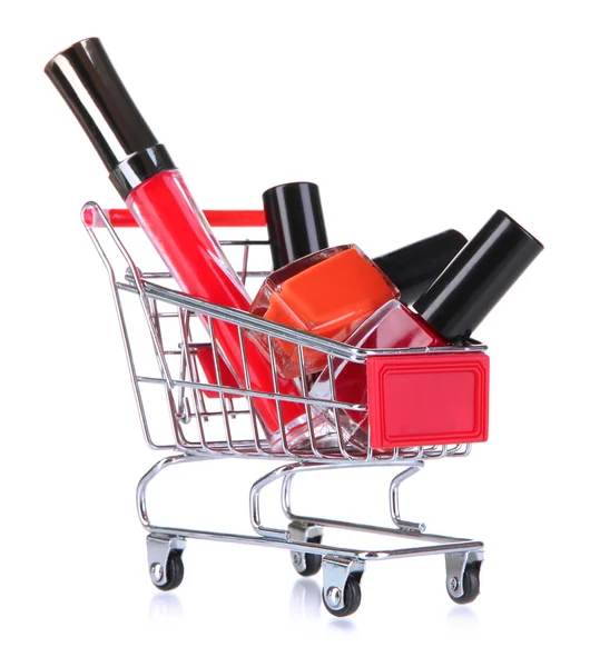 Cosmetics in cart isolated on white — Stock Photo, Image