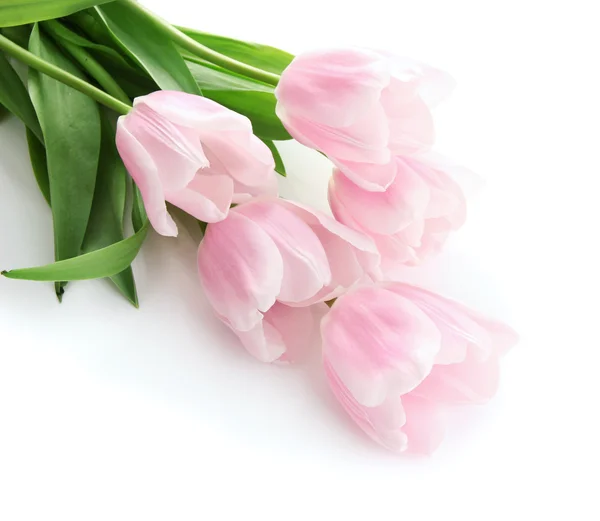 Schöner Strauß rosa Tulpen, isoliert auf weiß — Stockfoto