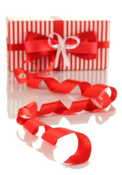 Present box with ribbon curl isolated on white — Stock Photo, Image