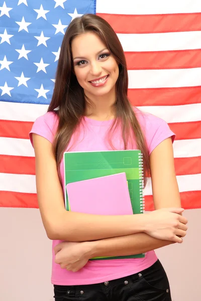 Young woman with American flag — Stock Photo, Image