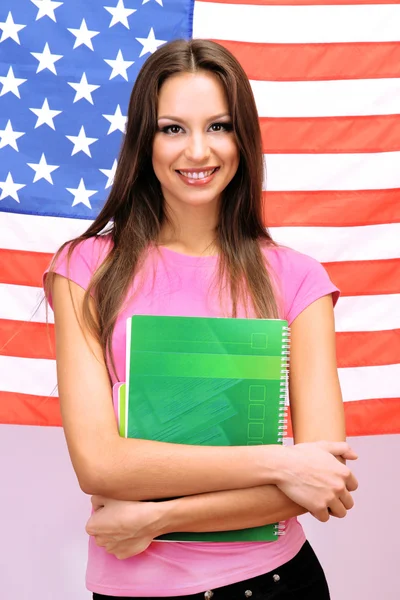 Young woman with American flag — Stock Photo, Image