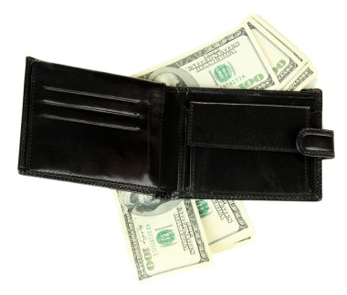 m-cüzdan ile üzerine beyaz izole yüz dolarlık banknot