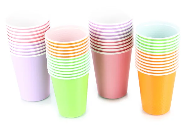 Csészék, különböző színű elszigetelt fehér — Stock Fotó