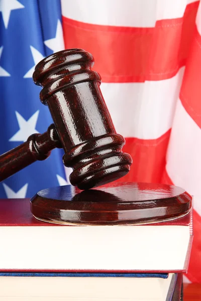 Judge gavel and books on american flag background — Stock Photo, Image