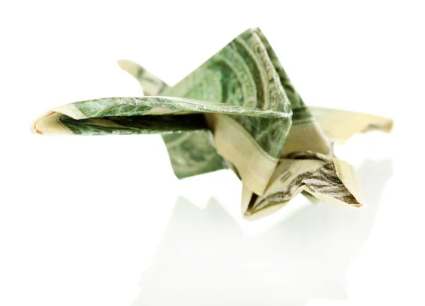 Dollar folded into bird isolated on white — Stock Photo, Image