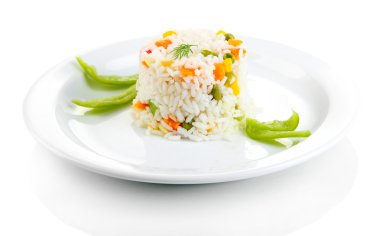 sebzeler, üzerinde beyaz izole lezzetli risotto