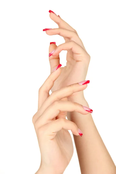 Close-up van handen van jonge vrouw met elegantie manicure — Stockfoto