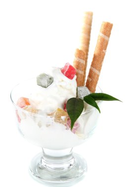 Ice cream with wafer sticks isolated on white clipart