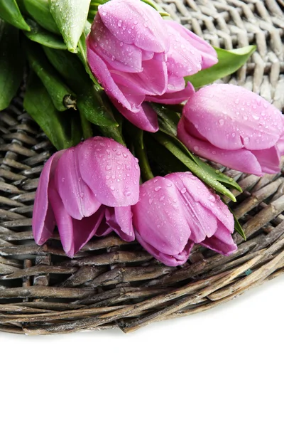 Beautiful bouquet of purple tulips, isolated on white — Stock Photo, Image