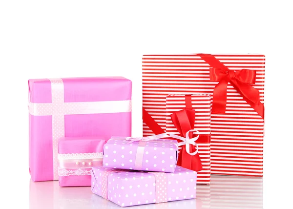 Gift boxes, festive wrapping isolated on white — Stock Photo, Image