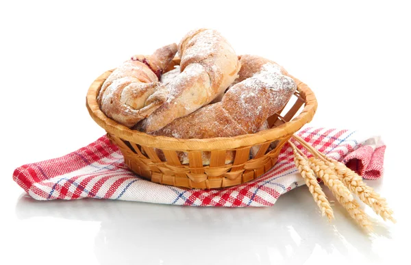 Taste croissants in basket isolated on whit — Stock Photo, Image