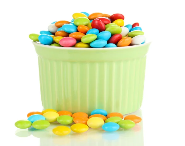 Colorful candies in bowl isolated on white — Stock Photo, Image