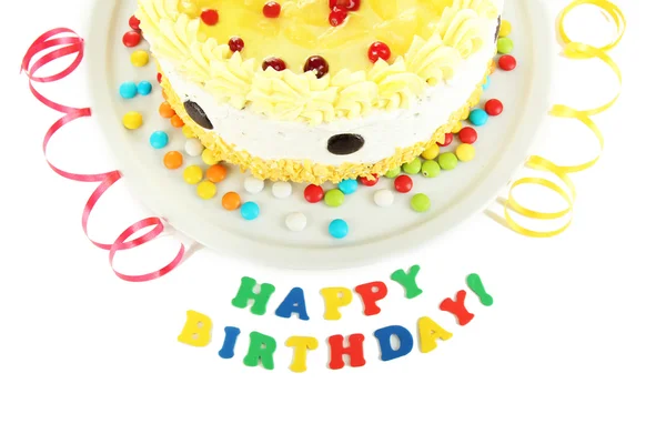 Happy birthday cake, isolated on white — Stock Photo, Image