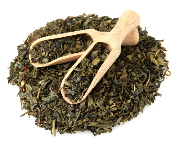 Aromatické zelené suché čaj, izolované na bílém — Stock fotografie