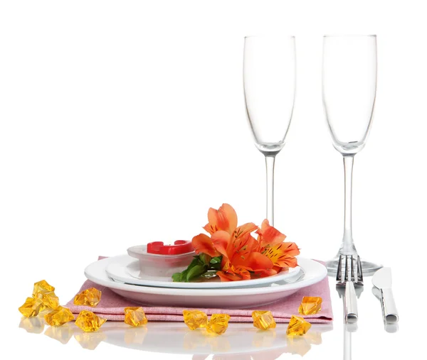 흰색 절연 꽃 축제 테이블 설정 — 스톡 사진