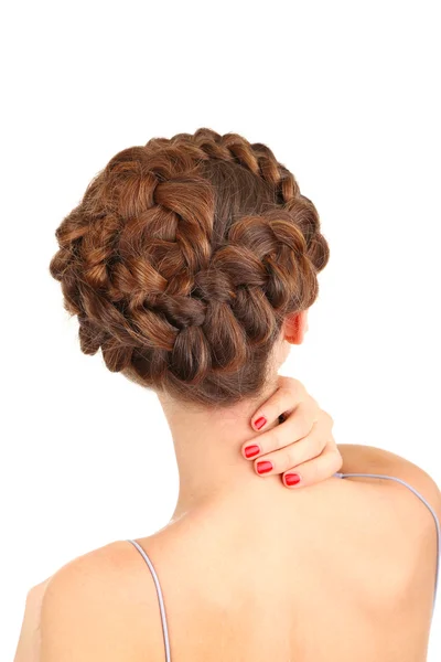 Jeune femme avec une belle coiffure, isolé sur blanc — Photo