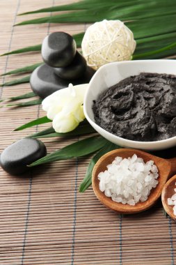 Bambu zemin üzerine spa uygulamaları için kozmetik kil ile kompozisyon