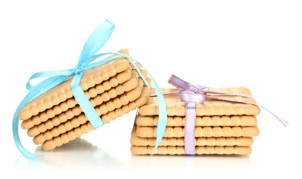 Dolci biscotti legati con nastri colorati isolati su bianco — Foto Stock