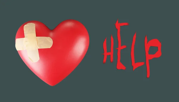 Hjärta med gips, på färgbakgrund — Stockfoto