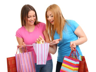 iki kız arkadaş beyaz izole Shopping