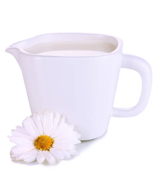 Jug with delicate cream isolated on white — Stock Photo, Image