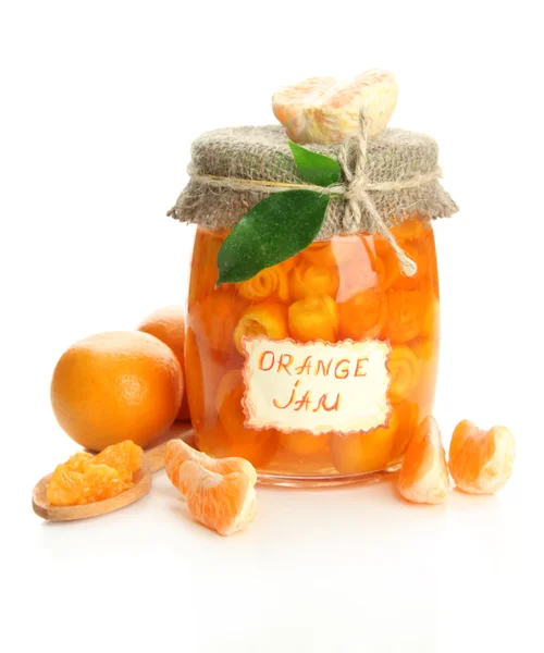 Orange jam with zest and tangerines, isolated on white — Stock Photo, Image