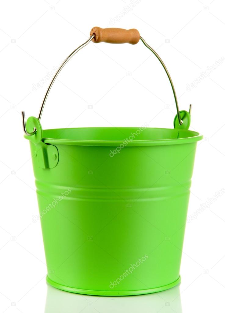 Empty green bucket isolated on white