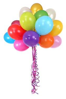 birçok parlak balon üzerinde beyaz izole
