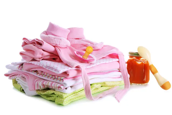 Pile of baby clothes isolated on white — Stock Photo, Image