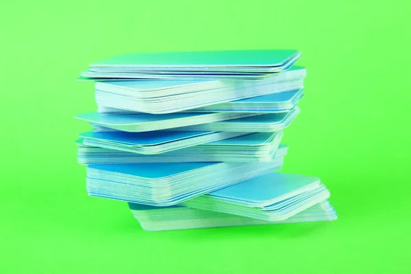 Stack of business cards, on color background — Stock Photo, Image