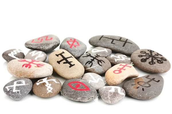 Fortune telling with symbols on stones isolated on white — Stock Photo, Image