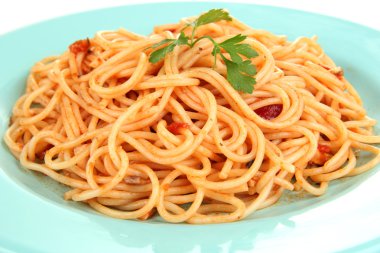 Italian spaghetti in plate close-up