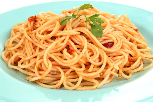 Włoskie spaghetti w płytkę z bliska — Zdjęcie stockowe