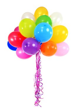 birçok parlak balon üzerinde beyaz izole