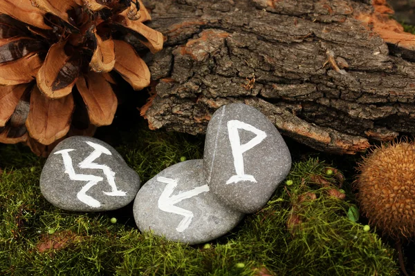 Fortune telling with symbols on stones close up — Stock Photo, Image