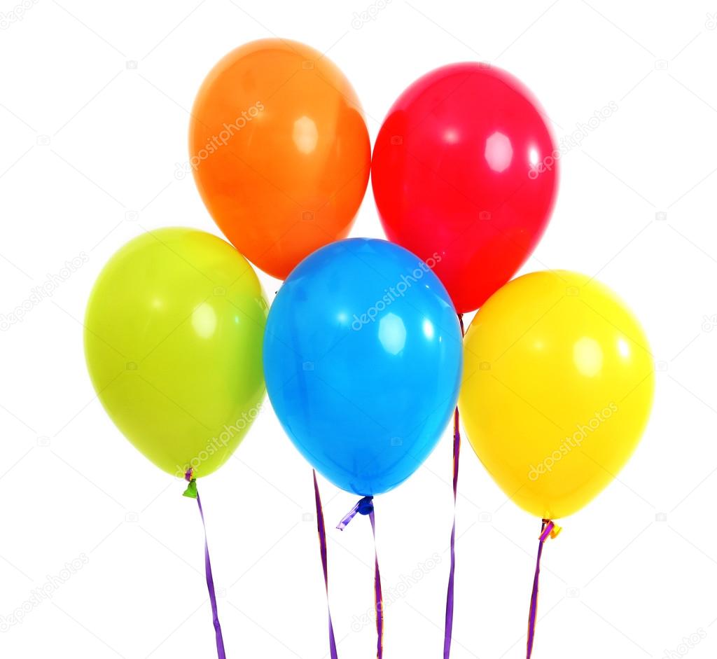 Five bright balloons on light background