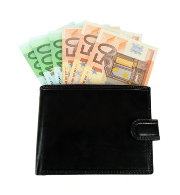 Euro üzerinde beyaz izole cüzdan