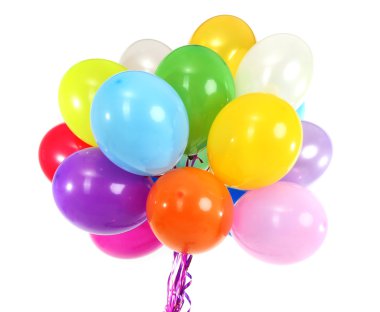 birçok parlak balon üzerinde beyaz izole