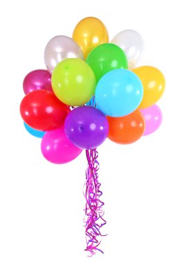 birçok parlak balon üzerinde beyaz izole