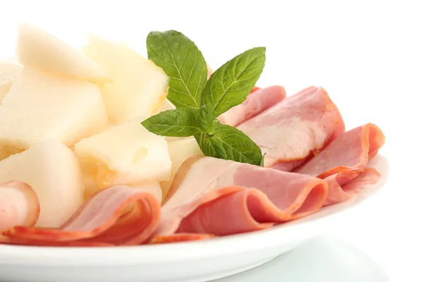 Parma ham and melon, isolated on white — Stock Photo, Image