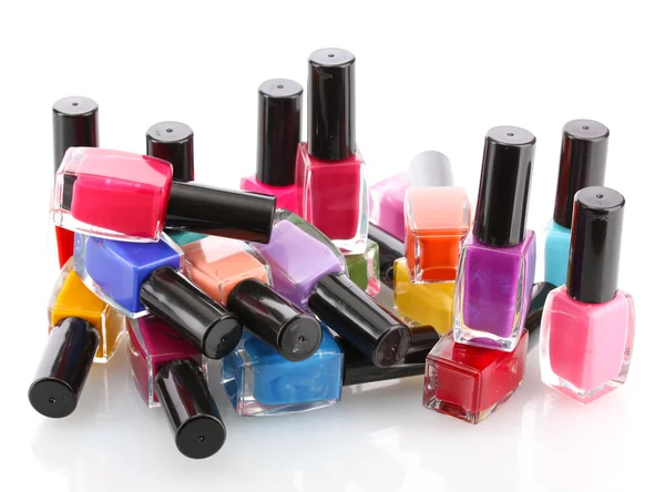 Group of bright nail polishes isolated on white — Stock Photo, Image