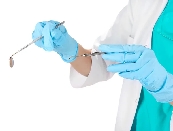 Doctor with medical instruments isolated on white — Stock Photo, Image