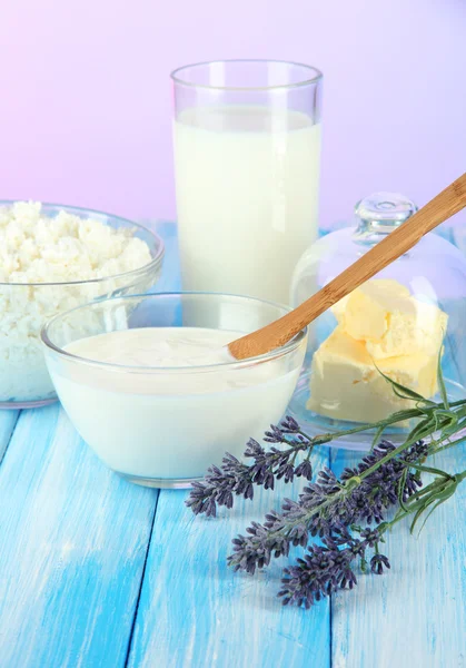 Glas Milch und Käse auf hellem Hintergrund — Stockfoto