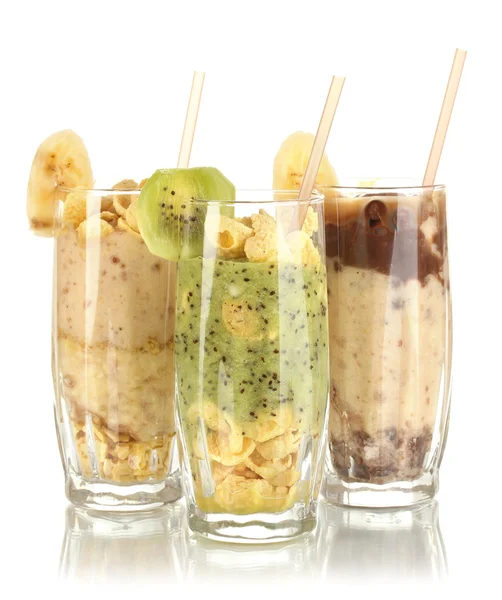 Delicious fruit smoothies isolated on white — Stock Photo, Image
