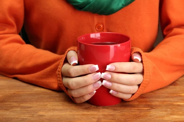 Hands holding mug of hot drink, close-up — Stock Photo, Image