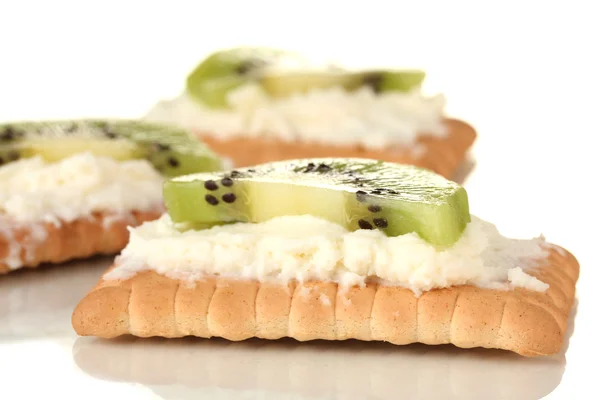 Cookies with milk cheese and kiwi, isolated on white — Stock Photo, Image