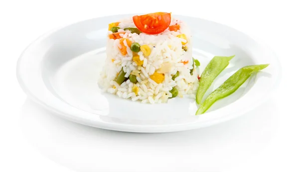 Delicious risotto with vegetables, isolated on white — Stock Photo, Image