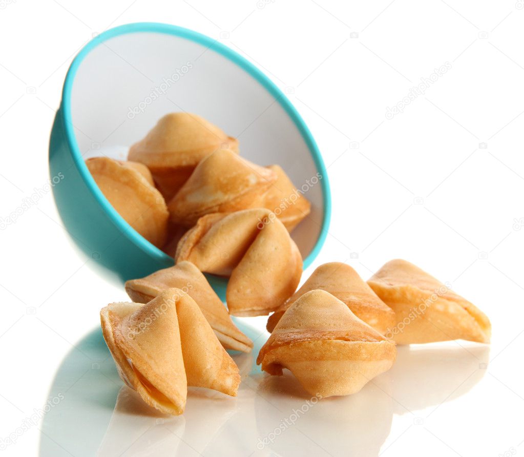 Fortune cookies in bowl, isolated on white