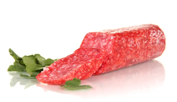 Välsmakande salami isolerad på vit — Stockfoto
